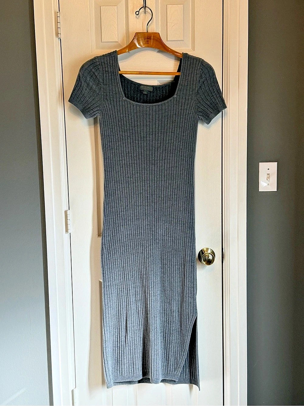 Barefoot Dreams CozyChic Ultra Lite Ribbed Short Sleeve Dress Gray, Size Large